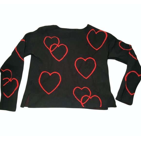 Philosophy Black Sweater With Red Heart Print Womens S Soft Cozy Valentine’s - Picture 3 of 7